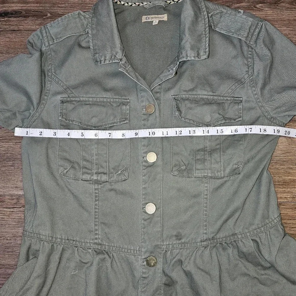 Democracy Olive Green Peplum Jacket,Snap Button Down W Pockets,Raw Hem SZ M - Picture 6 of 10